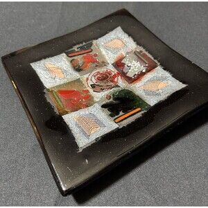 Decorative Square Platter Handmade Fused Glass Patchwork Centerpiece  8.25"